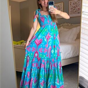 Crown & Ivy Blue & Pink Tie-Shoulder Maxi Dress